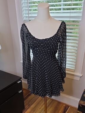 Falling for You Black Polka Dot Off-Shoulder Mini Dress